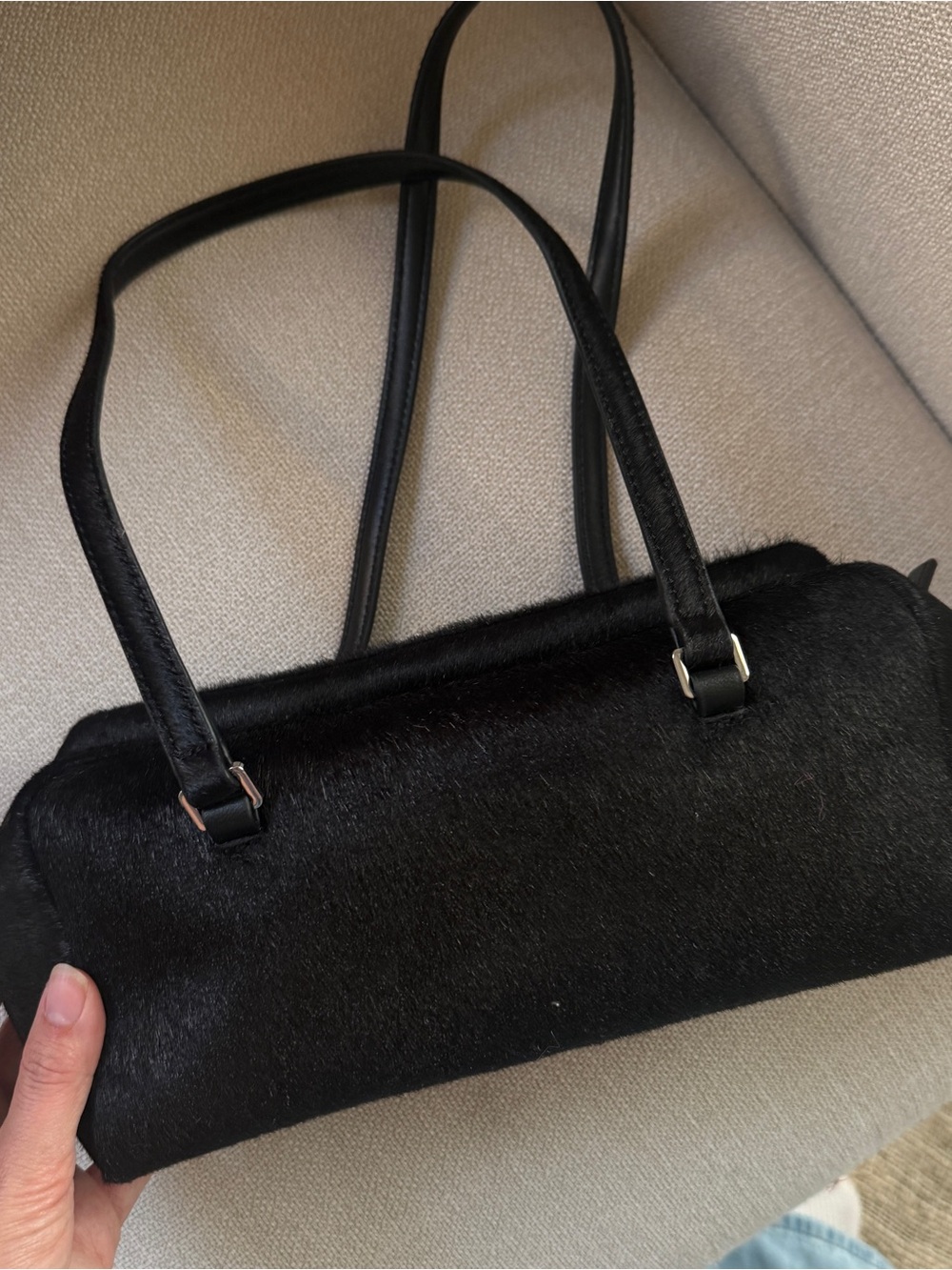 J.crew Black Faux Fur Shoulder Bag - Women's Elegant Handbag